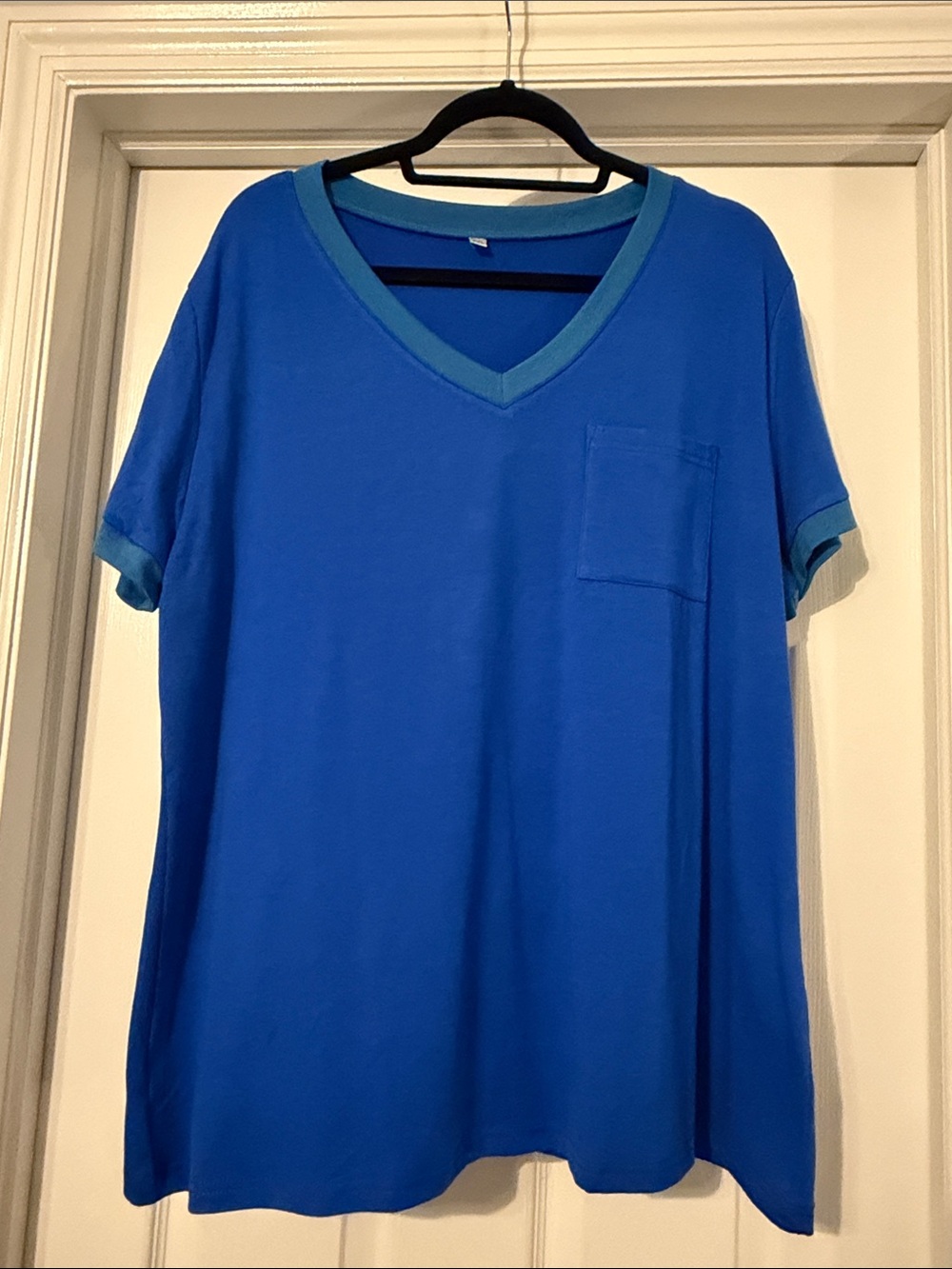 Amazon Men’s V-Neck Short Sleeve Tee in Bright Blue with Teal Trim